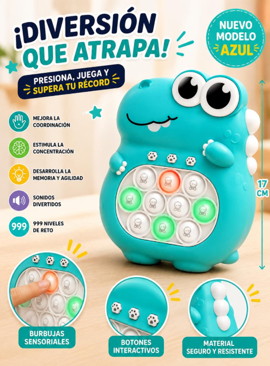 Juguete interactivo Pop It de dinosaurio en color verde
